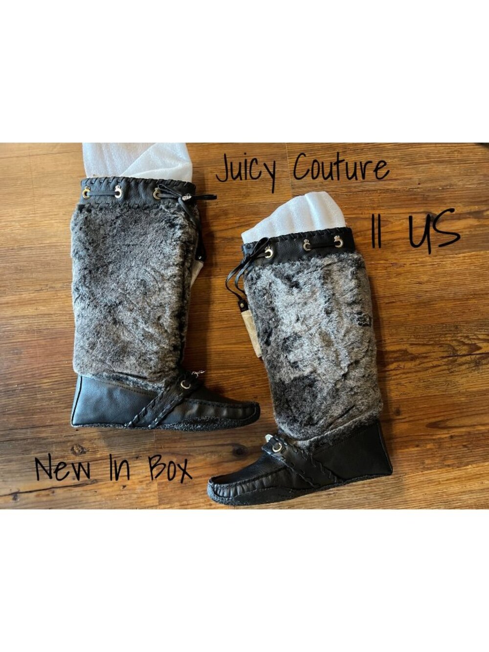 Juicy Couture mukluk faux fur moccasin boots y2k Vintage Size 11 US New In Box